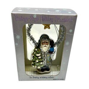 Vintage-Style Christmas Ornament  - Santa & Tree‎ Frosty Wintery Colors